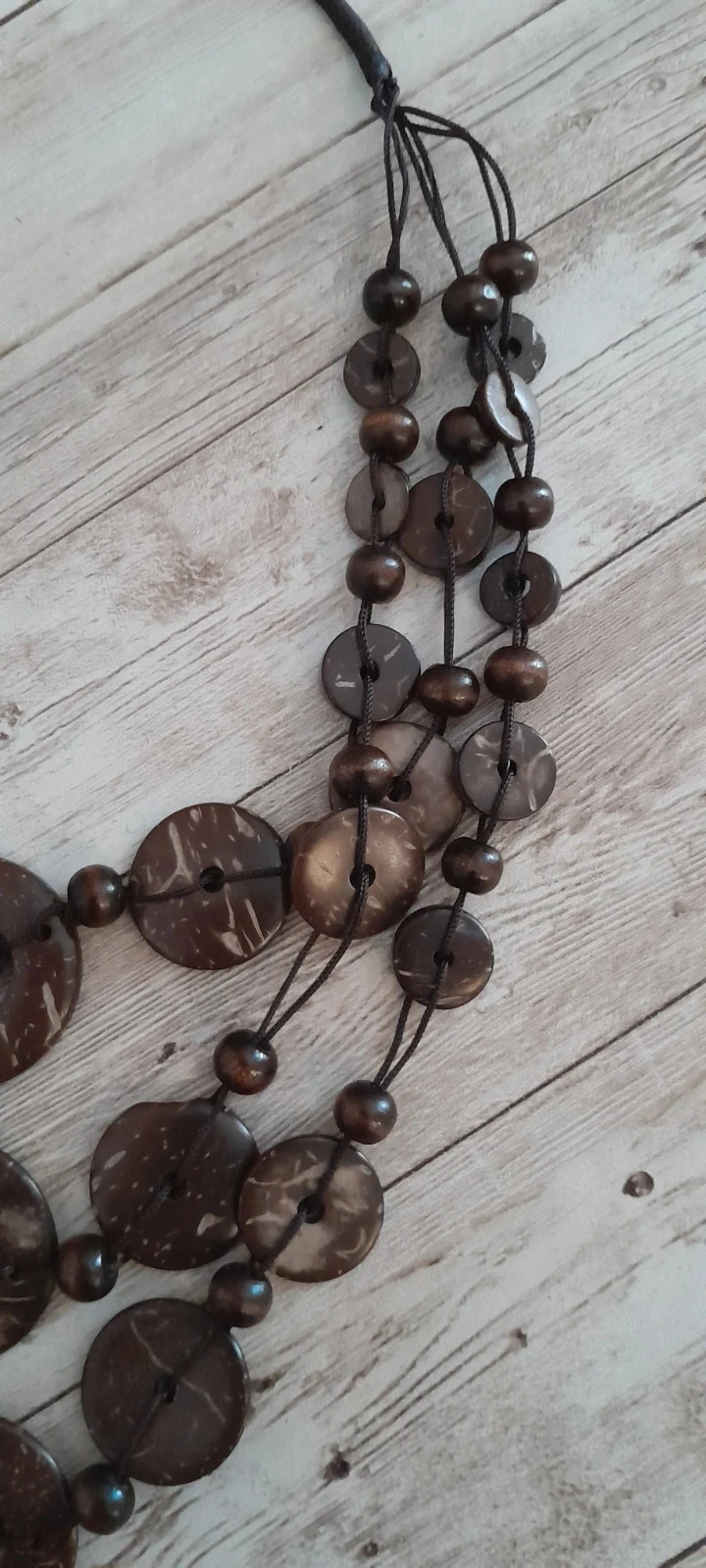 Collar de madera, (nuez de coco) formas redondas estilo Bohemio colores marrón – photo 3